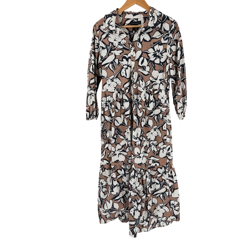 Cynthia Rowley Floral Maxi Dress Brown Medium Boho Tiered Long Sleeve Cotton